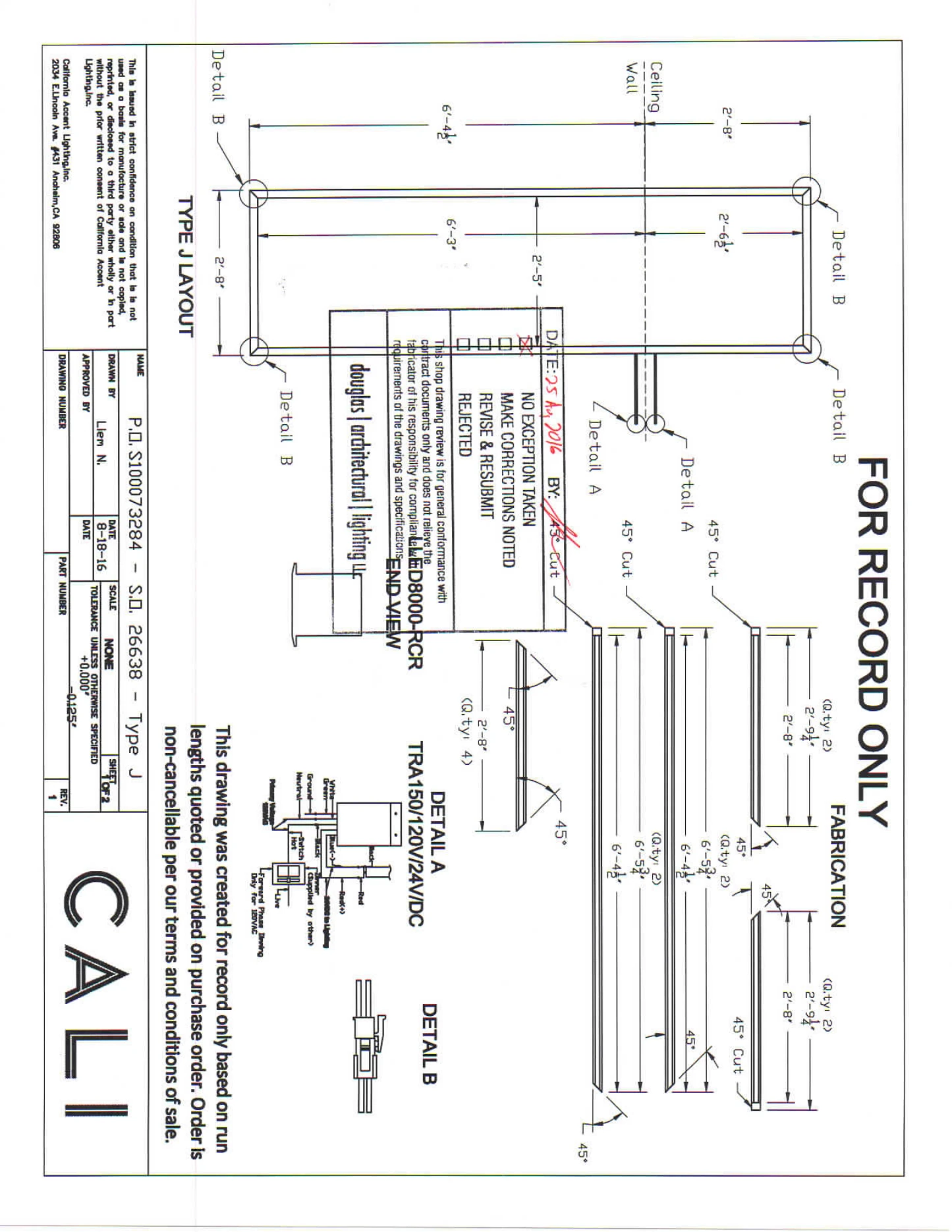 Custom linear fixture shop drawing