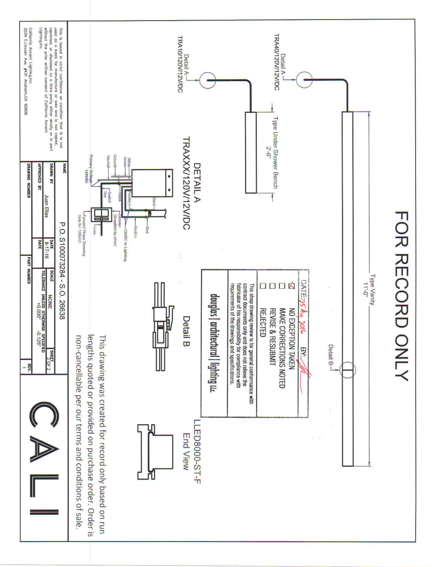 Custom fixture shop drawing showing continuous linear run